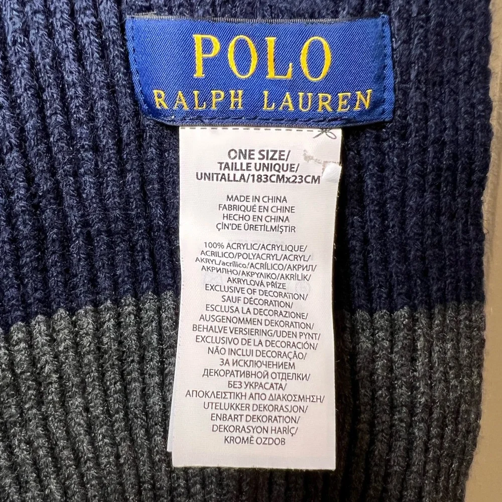 Polo, Ralph Lauren,‎ gray and navy blue scarf NWOT